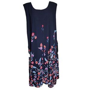 Avenue Dress Womens Plus Size 30/32 Solid Blue Red Floral Sleeveless Pullover